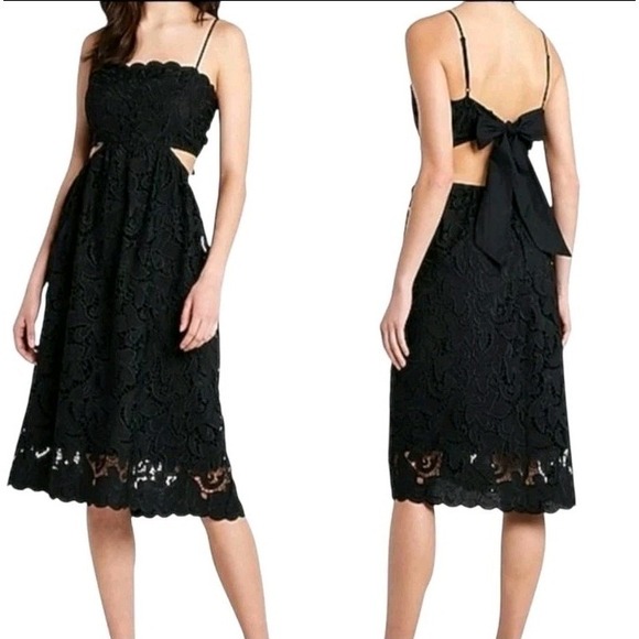 Express Dresses & Skirts - Express Black Lace Cutout Back Dress Spaghetti Strap Fit Flare Small